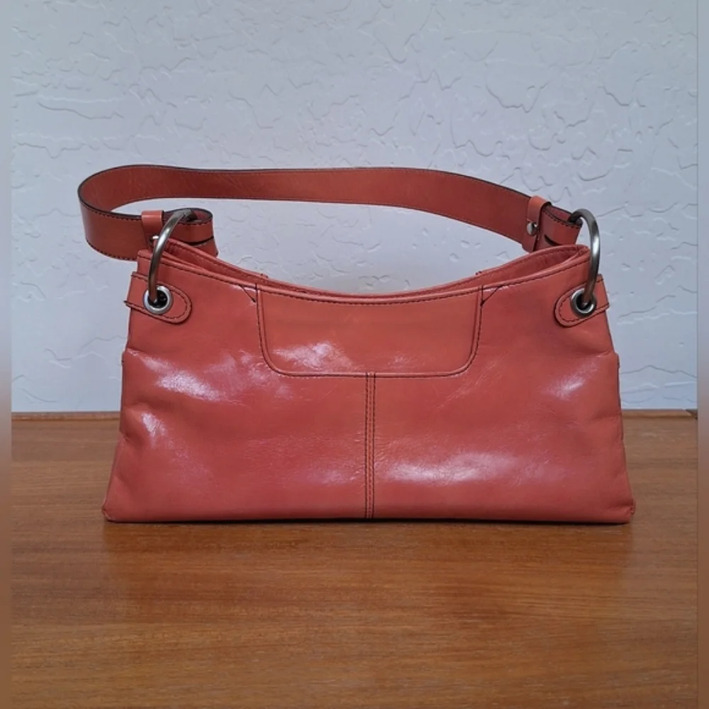 Vintage Kenneth Cole Leather Shoulder Bag Baguette Wide Strap Coral Pink